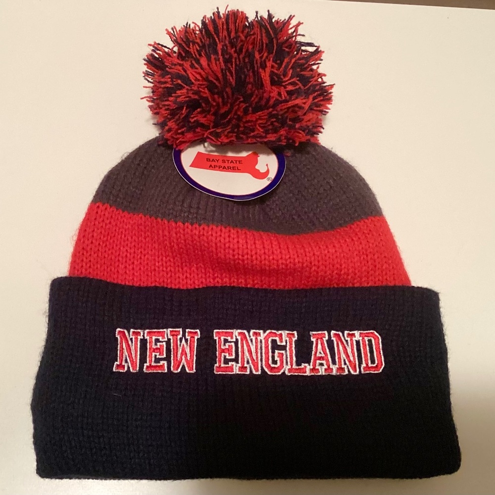 New England Pom-Pom Embroidered Beanie